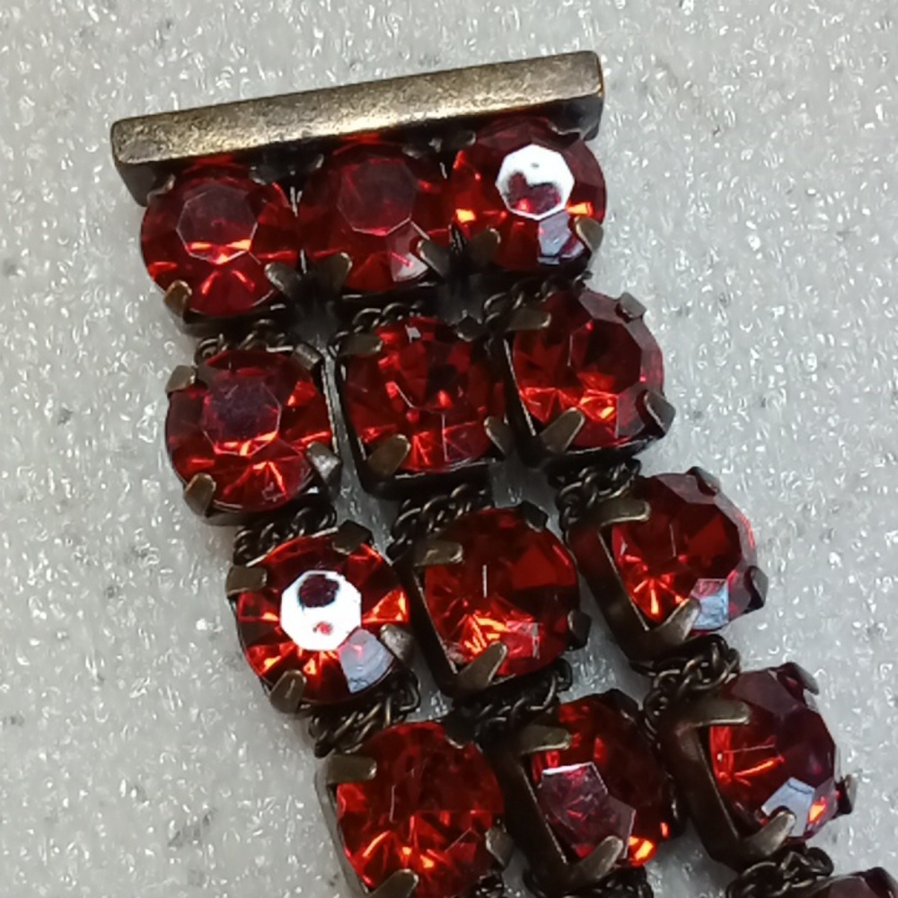 Vintage Ruby Red Rhinestone Bracelet #936 - image 2